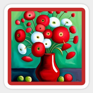 Cute Abstract Flowers in a Red Vase Still Life Painting Sticker